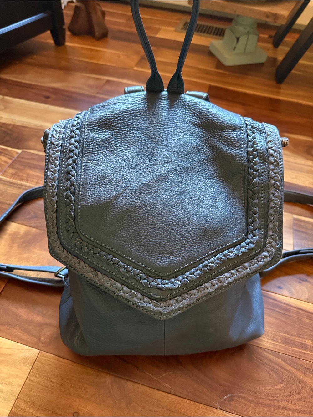 Pebbled Braided Flap Women's Leather Backpack in Gray
